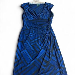 Ralph Lauren Blue and Black Geometric Midi Dress